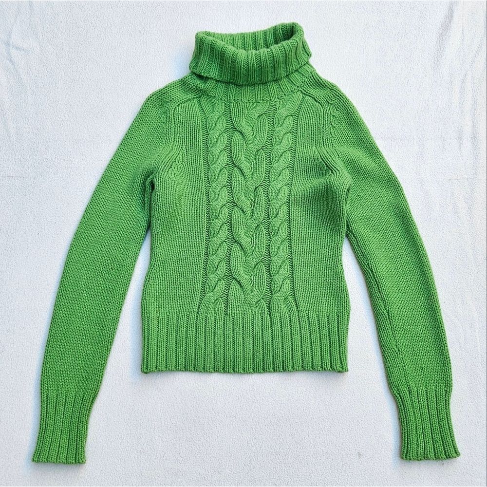 Express Green Cable Knit Turtleneck Wool Cashmere Blend Sweater